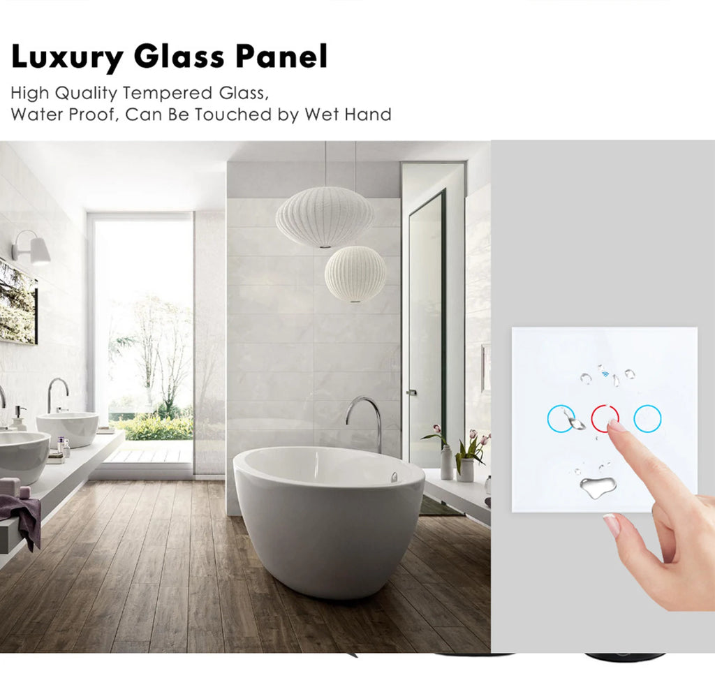 Wifi Smart Light Switch EU 1/2/3Gang Touch Light Switch No Neutral Wire Wall Light Switches Works with Tuya Smart Life App Alexa
