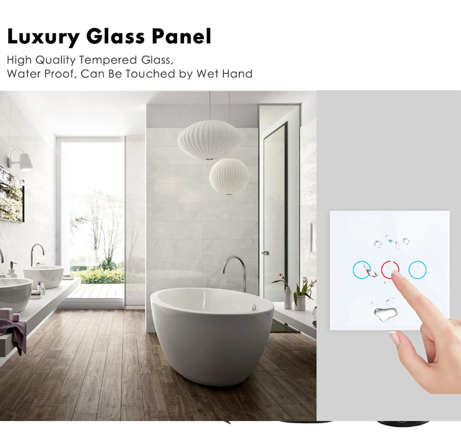 Wifi Smart Light Switch EU 1/2/3Gang Touch Light Switch No Neutral Wire Wall Light Switches Works with Tuya Smart Life App Alexa