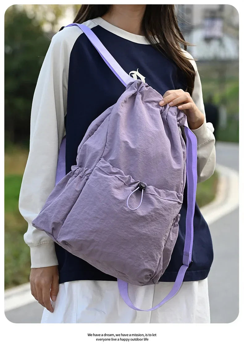Fashionable Lightweight Drawstring Backpack: Large-Capacity Waterproof Sports Bag for School, Books, Outdoor Activities, Travel