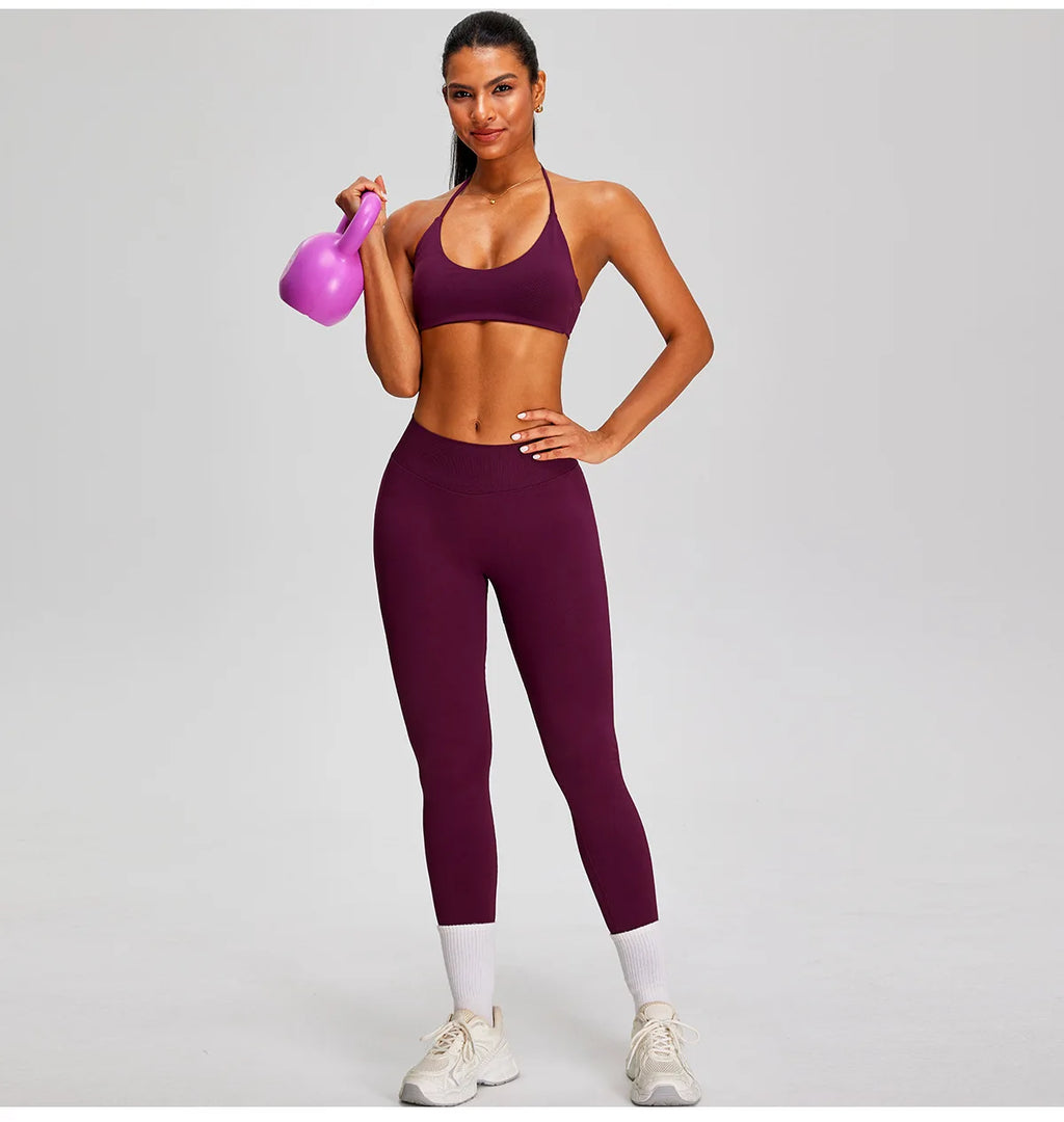 PMW Women Seamless Yoga Set Outdoor Cycling Running Sports Set High Elasticity Lifting Buttocks Quick-Drying Yoga Clothes