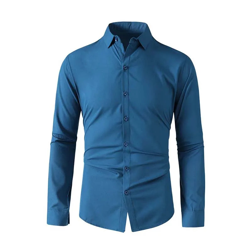 Men's Business Casual Long Sleeve Shirt Solid Color Wrinkle Resistant Comfortable All-Season Versatile Solid Color Top