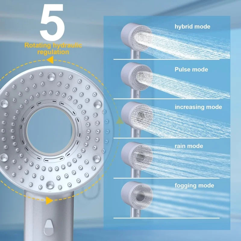 New 5 Speed Adjustment Showerhead High Pressure Shower Head One-Key Stop Handheld Shower Filter Showers for Bathroom Supplies