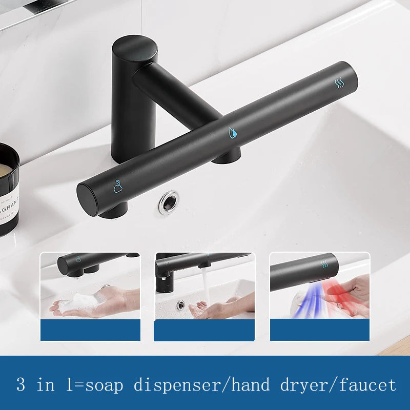 KEMAIDI Bathroom Faucets 3 in 1 Design Automatic Soap Dispenser Powerful Hand Washing Bathroom Hands Dryer Drying Machine Air