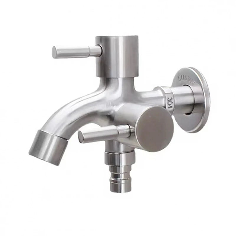 1Pc Multifunctional One Into Two Out Faucet - 304 Stainless Steel Double-outlet, Washing Machine Garden Sink Pool Outdoor Tap