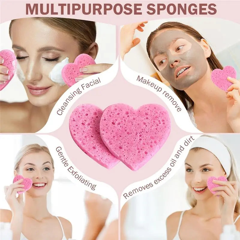 BAAG-100 Count Compressed Facial Sponges Heart Shape Face Sponges Natural Facial Cleansing Sponges Pads Pink For Cleansing
