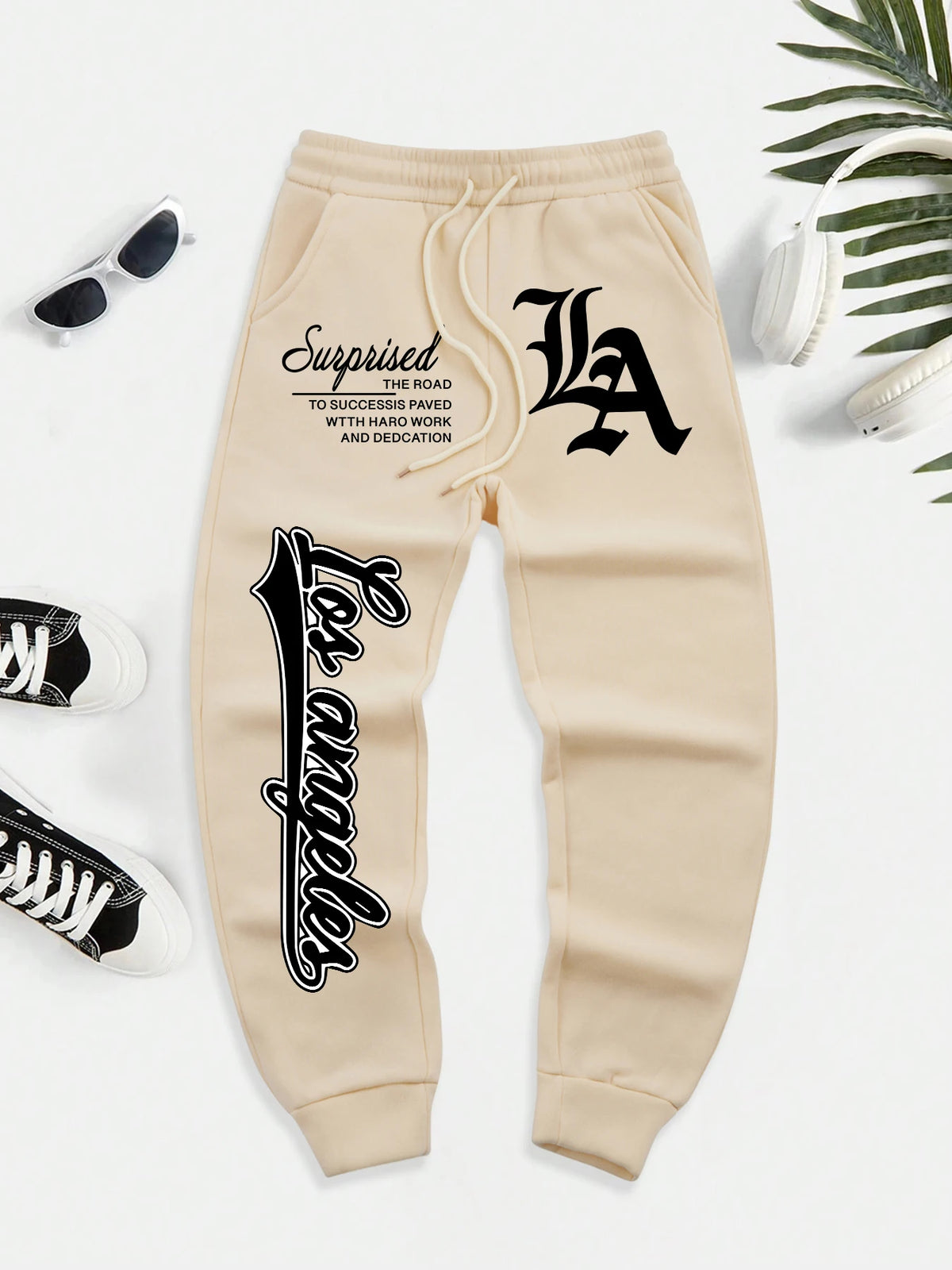 Los Angeles Art Letter Print Casual Sport Trousers Men Fashion Autumn Sweatpant Warm Soft Sportpants High Street Basic Britches
