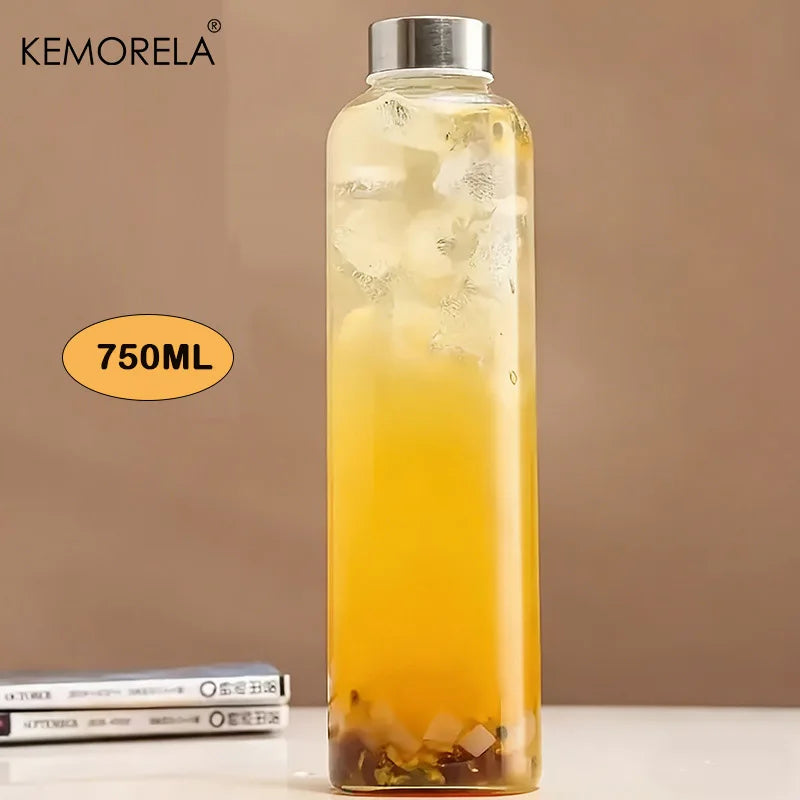 Glass Sports Water Bottle with Lid Leak-Proof And Heat-Resistant 500/750/1000ML for Travel And Storing Such As Juices, Smoothies