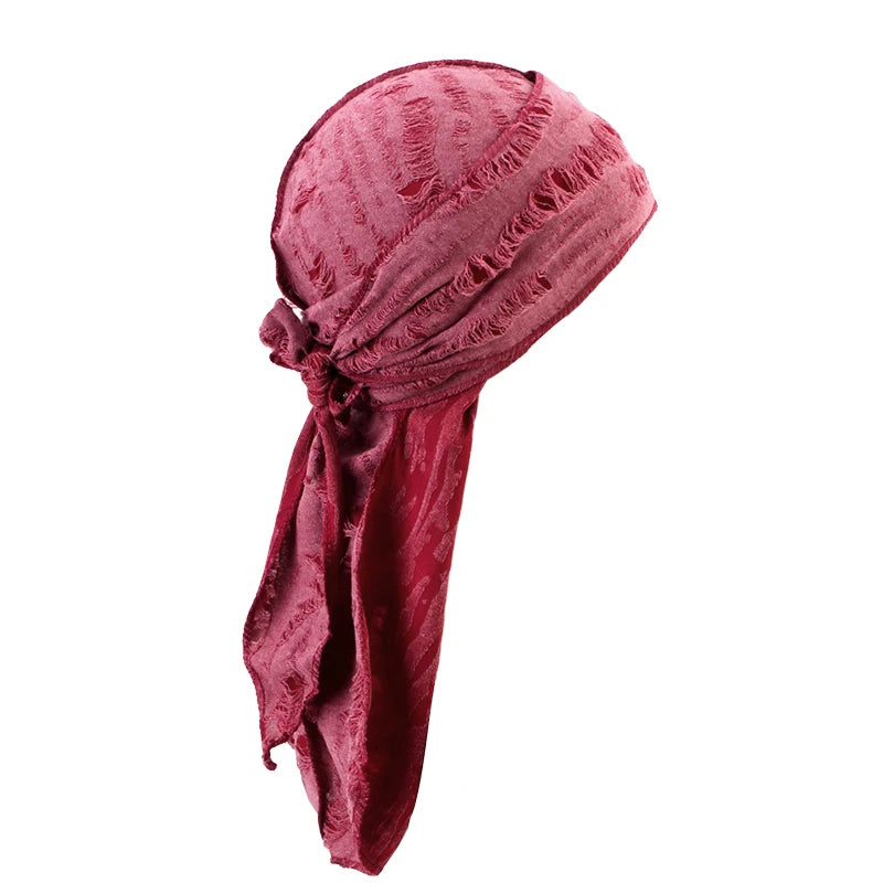 New Punk Style Cotton Durag Headband Elastic Knit Fabric Long Tail Pirate Cap for Men Cycling Head Scarf