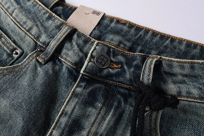 2026 Hot New Men's Blue Acid Washed Denim Shorts Distressed Ripped Embroidered Slim Fit Casual Shorts Streetwear Bottoms