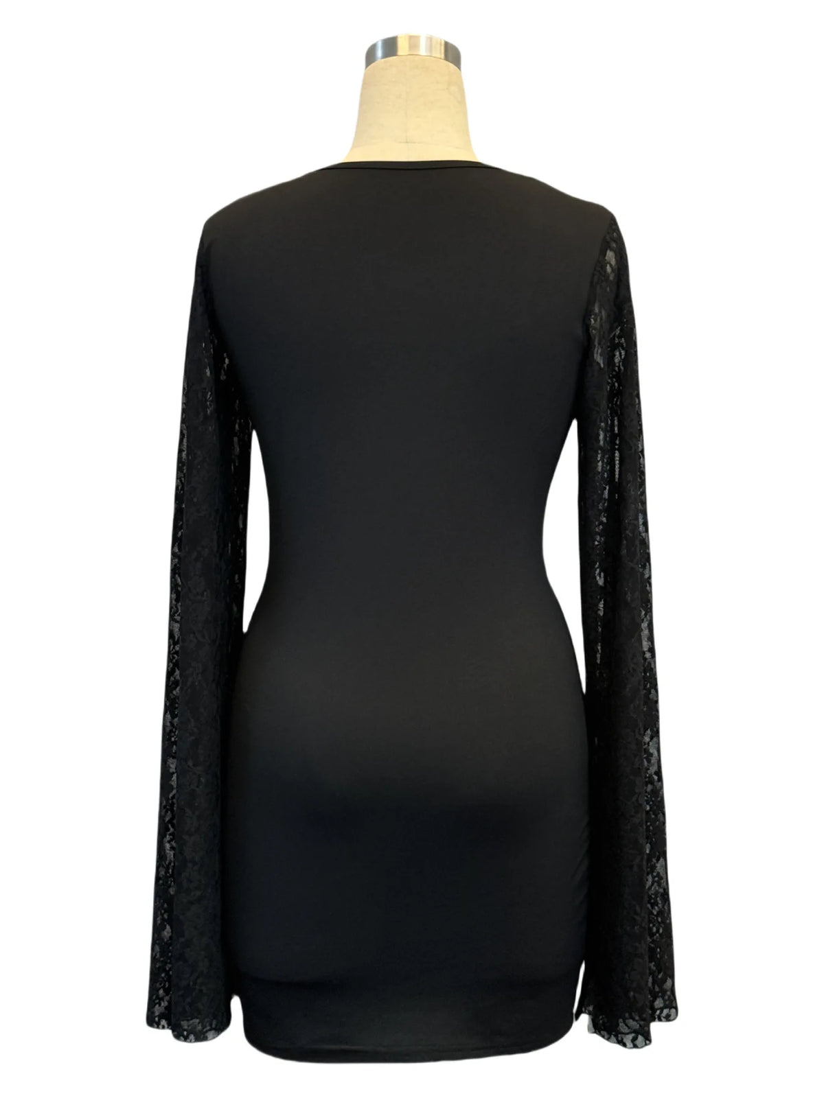 2026 Autumn New Flare Sleeve Split Lace Patchwork Square Neck Bodycon Dress Women