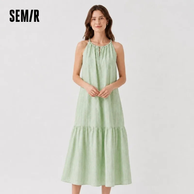 Semir Women Dress Bowknot Textured Halter Neck Vacation A Line Maxi 2026 Summer Romantic Fresh Elegant Soft Comfy Holiday Top