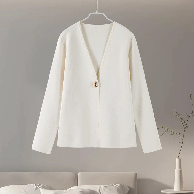 Casual Knitted Cardigans Women Elegant V-neck Loose Long Sleeve Sweaters 2025 Spring All-match Street Lady Outwear Lady Tops