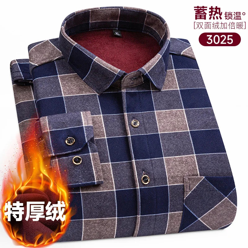 Men's long-sleeved shirt with double-sided fleece thickened warmth, 8XL, 9XL, casual winter fashion, versatile for the street