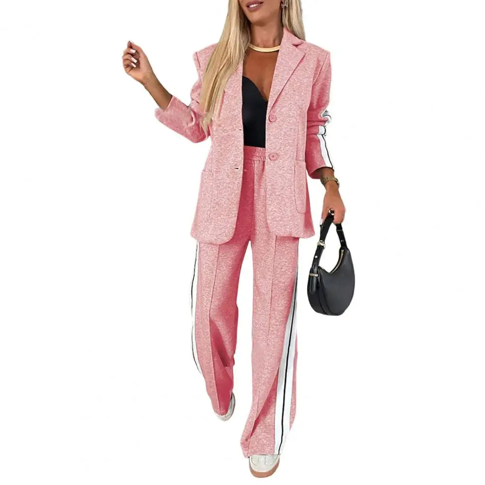 2 Piece Set Women Outfit Winter Fall Fashion V neck Long Sleeve Coat Elegant Straight Leg Pant Set Women Sports Clothing