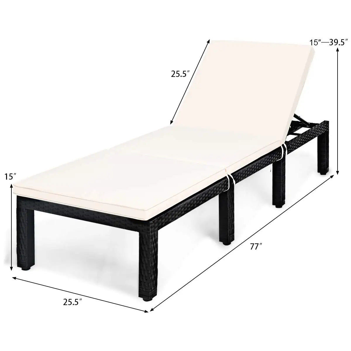 Height Adjustable Cushioned Rattan Patio Chaise Lounge For Pool & Garden, Custom