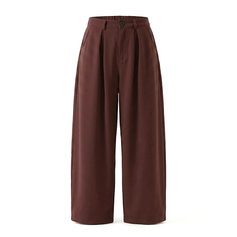 Coffee Tang Suit Two Piece Set Mandarin Collar Frog Button Top Wide Leg Cropped Pants Sets Lady Chic Retro Oriental Daily Wear