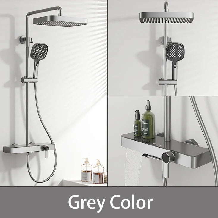 Wall Mounted Piano Digital Bathroom Shower Set 12 Inch Rainfall Shower Head Copper Bathroom Faucet Hot Cold Piano Shower System