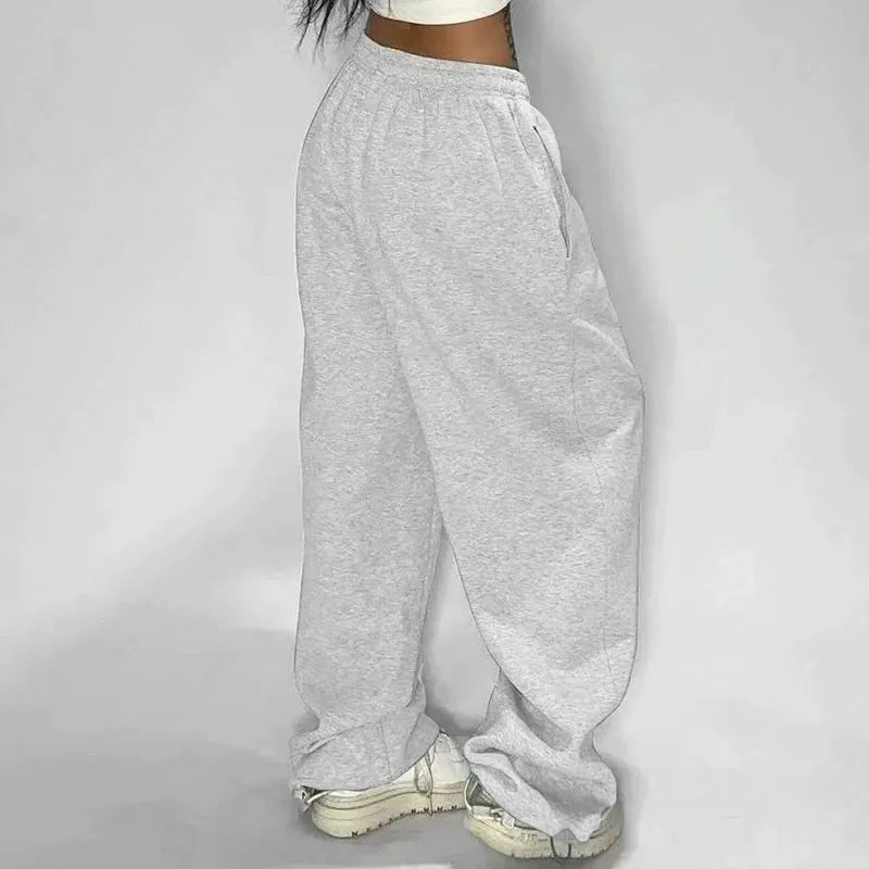 Women Drawstring Elastic Waist Wide Leg Sweatpants Solid Color Loose Baggy Jazz Dance Streetwear Casual Daily Jogger Pants
