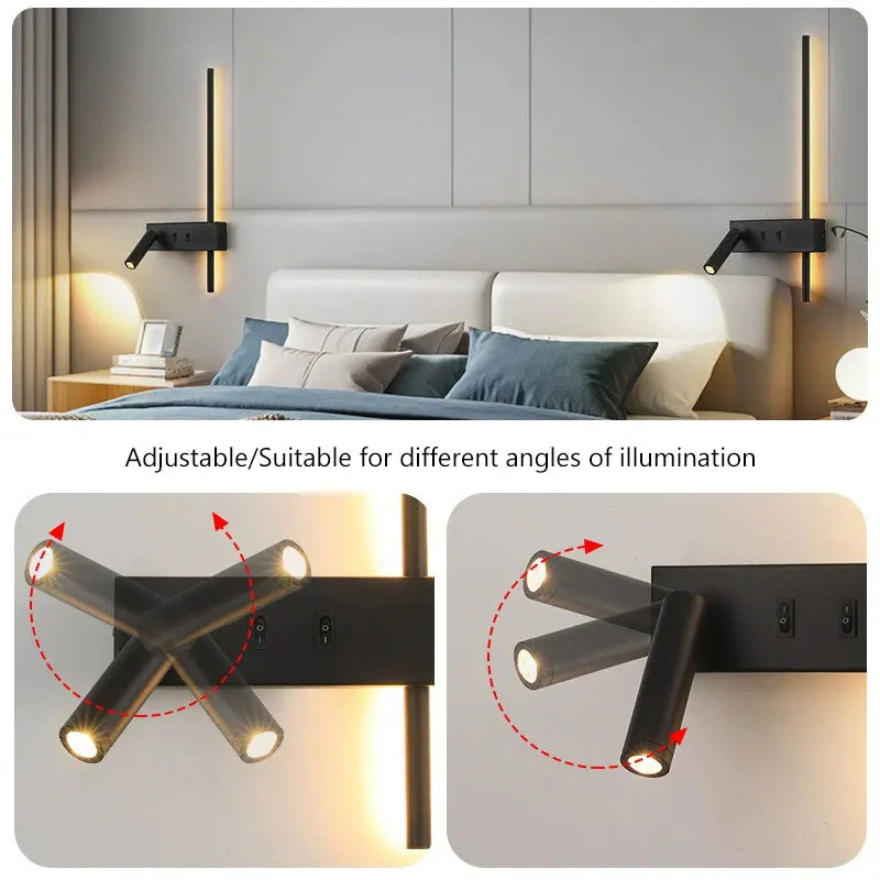 Modern LED Wall Lamps with Switch for Bedroom Indoor LED Wall Lights with 350° Rotatable Spotlight for Kitchen Dinning Room Home