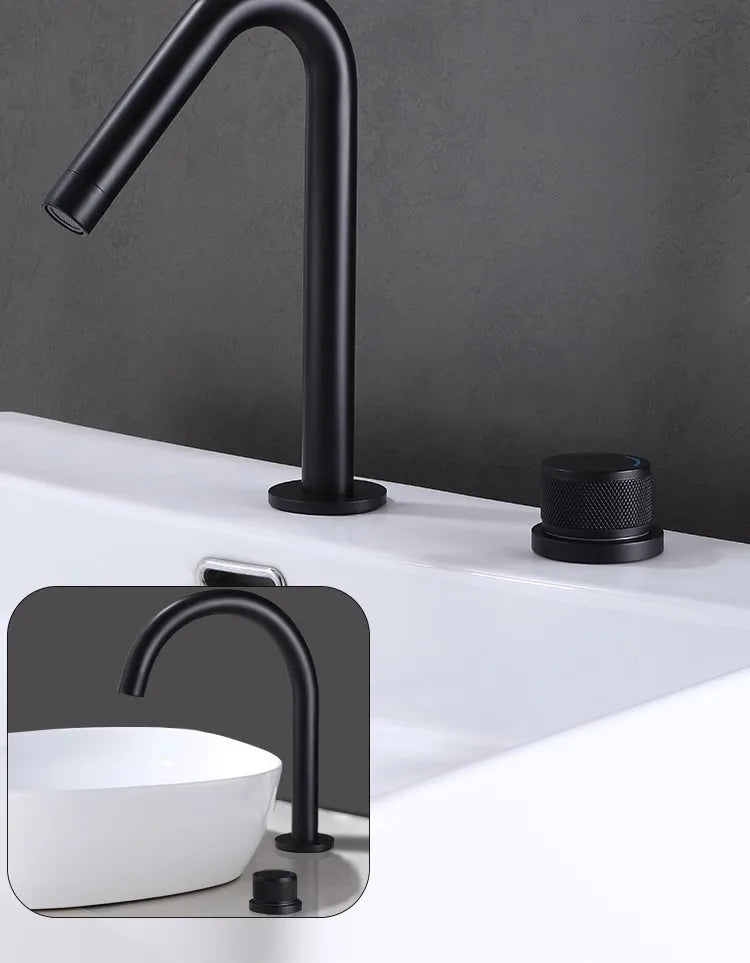 Tuqiu Bathroom Faucet Brass Widespread Brush Gold Basin Faucet Brass Sink Faucet 2 Hole Hot & Cold Wash Faucet Water Tap