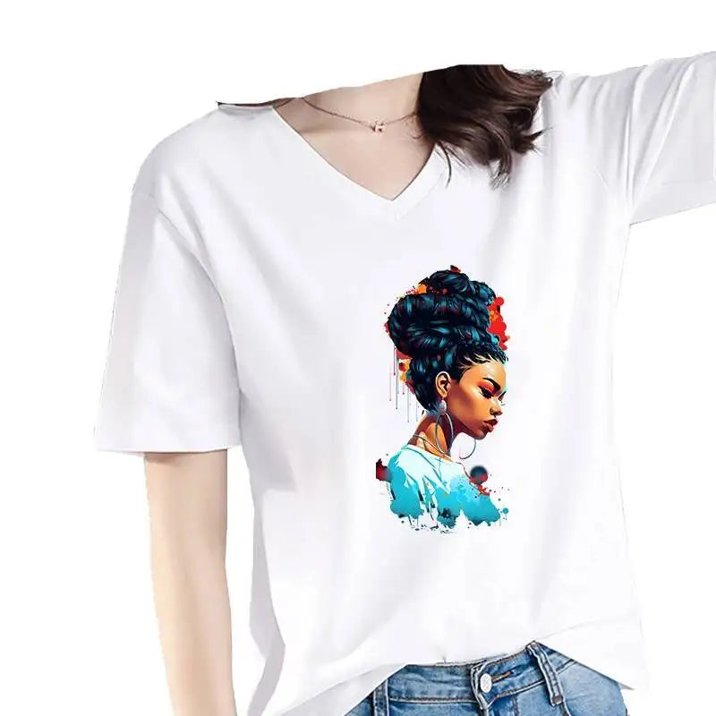 Fashionable Black Girl Heat Transfer Printed Stickers DIY Women's T-shirt Sweatshirt Decoration Heat Transfer Personalized Print