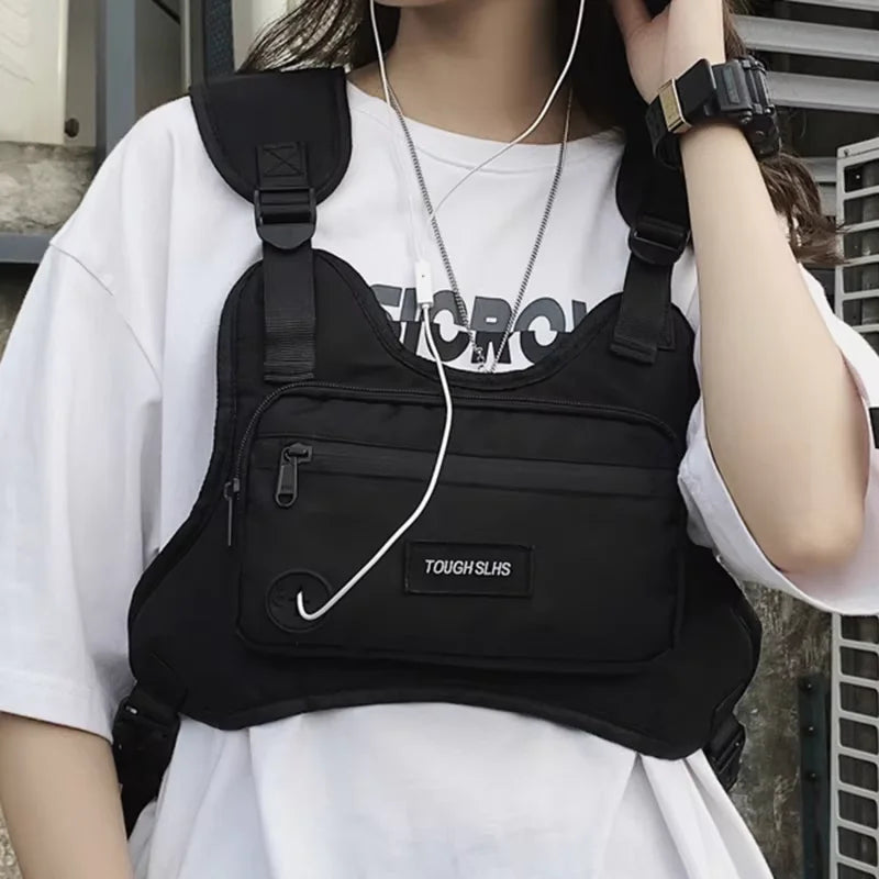 Tactical Chest Bag Outdoor Sports Vest Bag Adjustable Strap Utility Chest Pack Multi-Pocket Waist Fanny Pack for Cycling Hiking