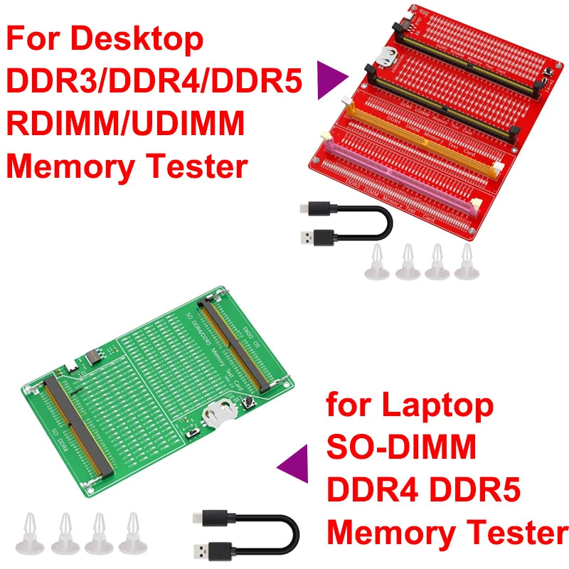 DDR3/4/5 RDIMM/UDIMM Memory Tester with LED Indicator USB C Power Supply Test Button Computer DDR3/4/5 Memory Test Card