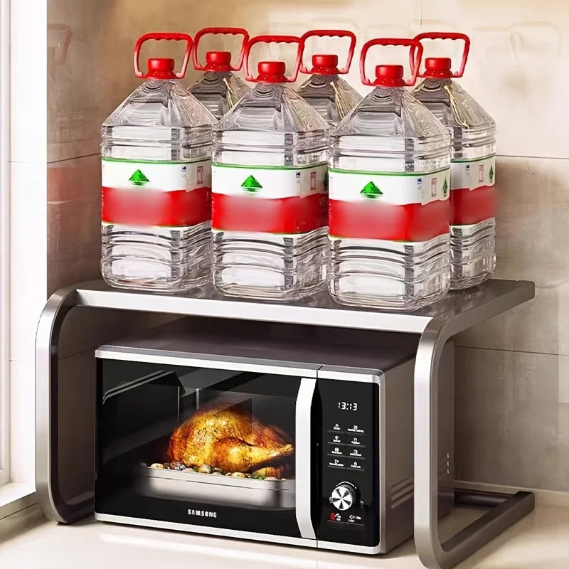 Spacious 2-Tier Metal Microwave Rack, Countertop Storage Shelf for Oven & Baking, No Assembly Needed, Sturdy Kitchen Organizer