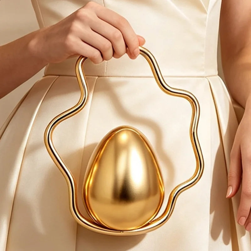 Egg Shape Acrylic Iron Box Handbag,Women Irregular Metal Frame Evening Bag,Luxury Wedding Elegant Party White Clutch Purse