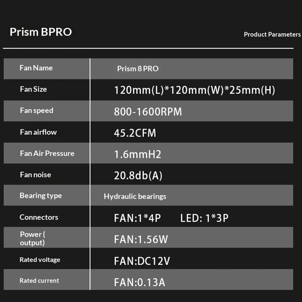 Veebyte PRISM 8 PRO PC Fan 120mm ARGB 4PIN 5V-3PIN PWM Quiet Cooling Fan 12V Large Air Volume Computer Fan 45.2CFM/800-1600RPM