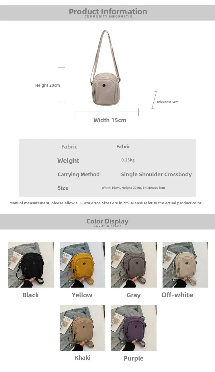 Waterproof Nylon Mobile Phone Bag Portable  Three-Layer Coin Purse Crossbody Bag for Youth Casual Simple Style Functional...