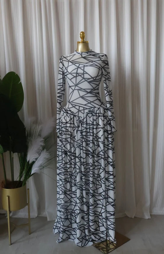 CM.YAYA Women Full Sleeve Printed O-neck Maxi Long Dress 2026 Evening Birthday Vacation Sexy Party Club Vestidos Dresses
