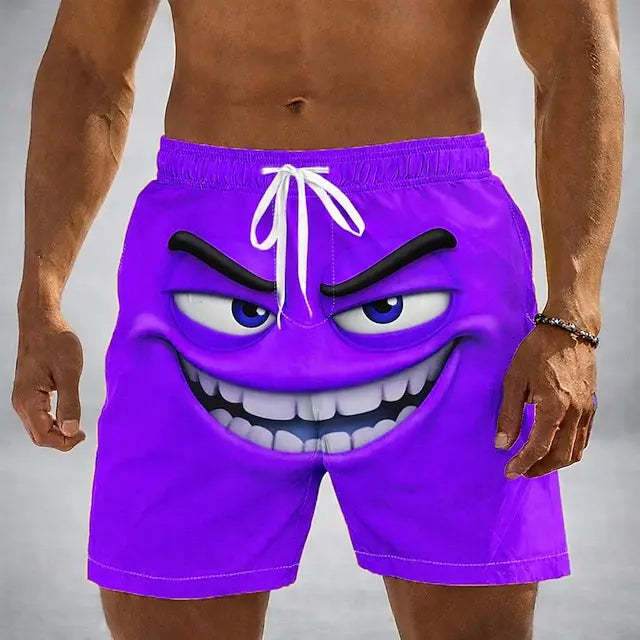 Men's Optical Illusion 3D Cartoon Smile Face Swim Trunks Swim Shorts Board Shorts Mid Waist Hawaiian Beach Shorts Vacation Wear