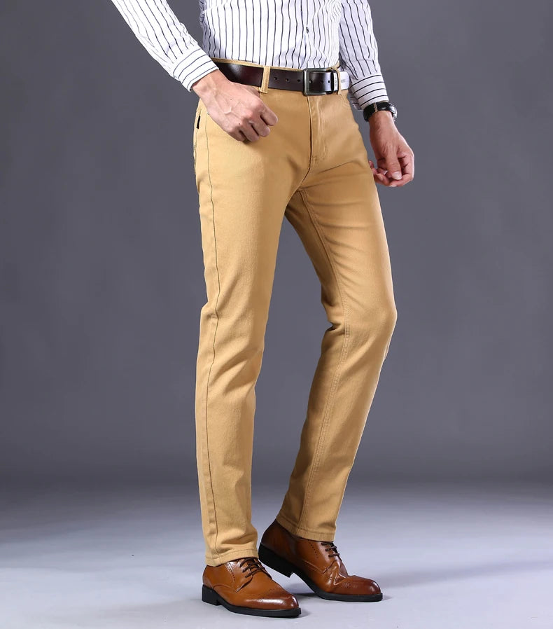 2026 New  Spring Autumn Wine Red Jeans Men Fashion Casual Classic Style Business Straight Fit Soft Trousers Male Advanced Pants