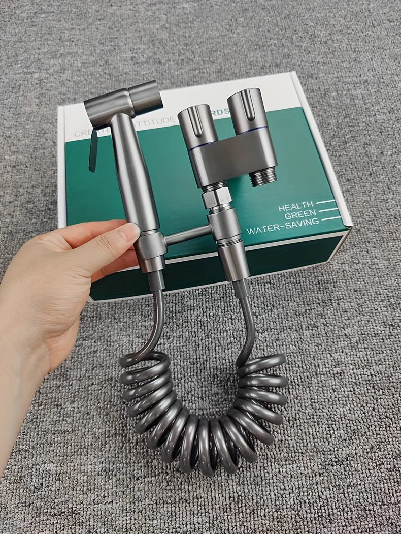 Stainless Steel Nozzle Bidet Handheld Toilet Companion Set Wall Mounted One in Two Out Angle Valve Kit Bathroom Accessories
