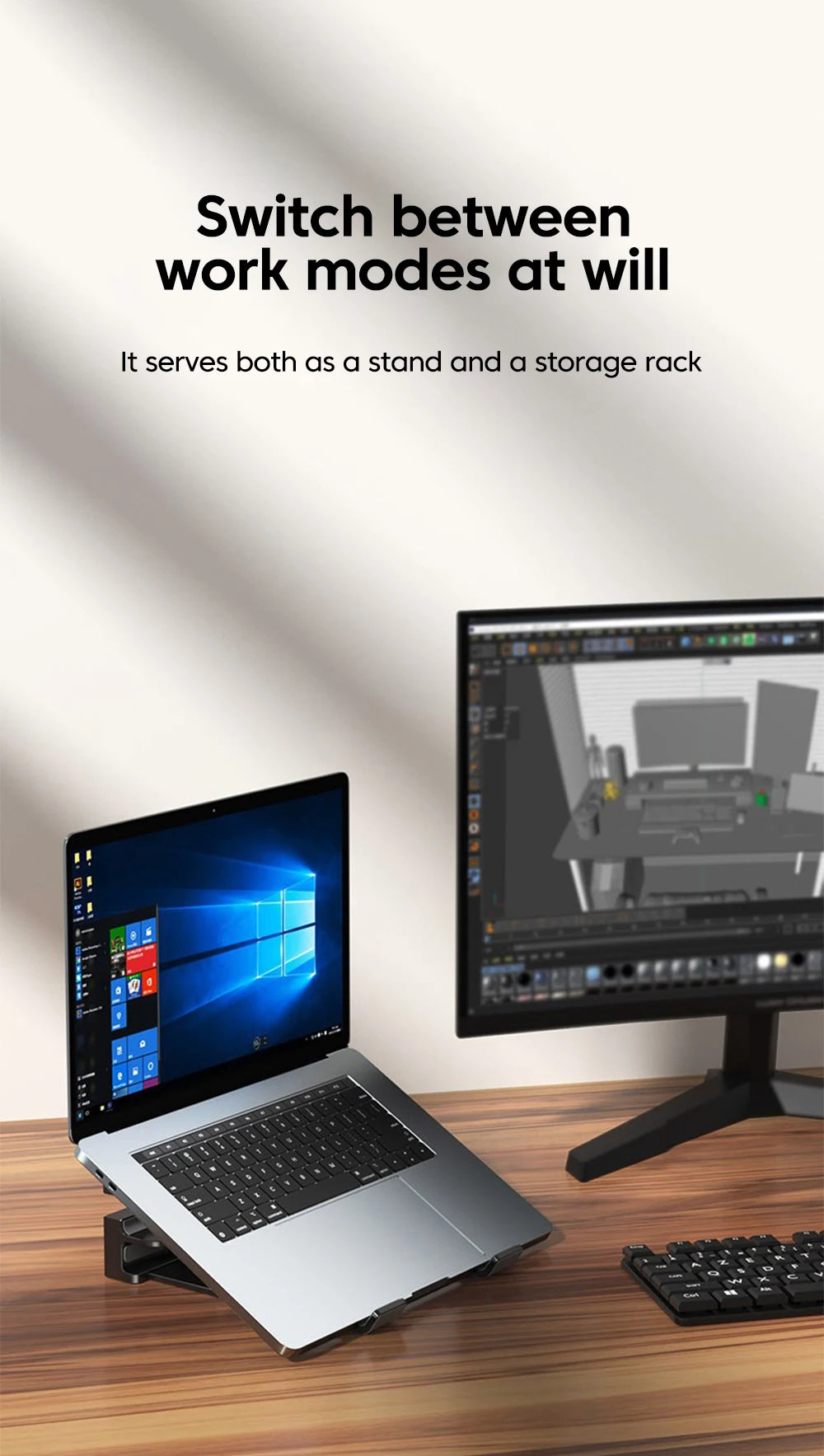 Laptop Vertical Dual-use Storage Stand Adjustable Laptop Stand With Silicone Protective Pad Holder For Laptop Tablet Smartphone