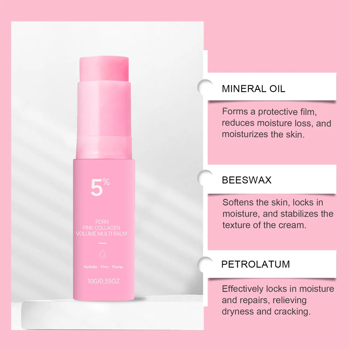 PDRN Pink Collagen Volume Multi Balm Stick – Hydrating Multi Care Stick for Face, Eye & Lip, Fine Line & Wrinkle Care K-Beauty