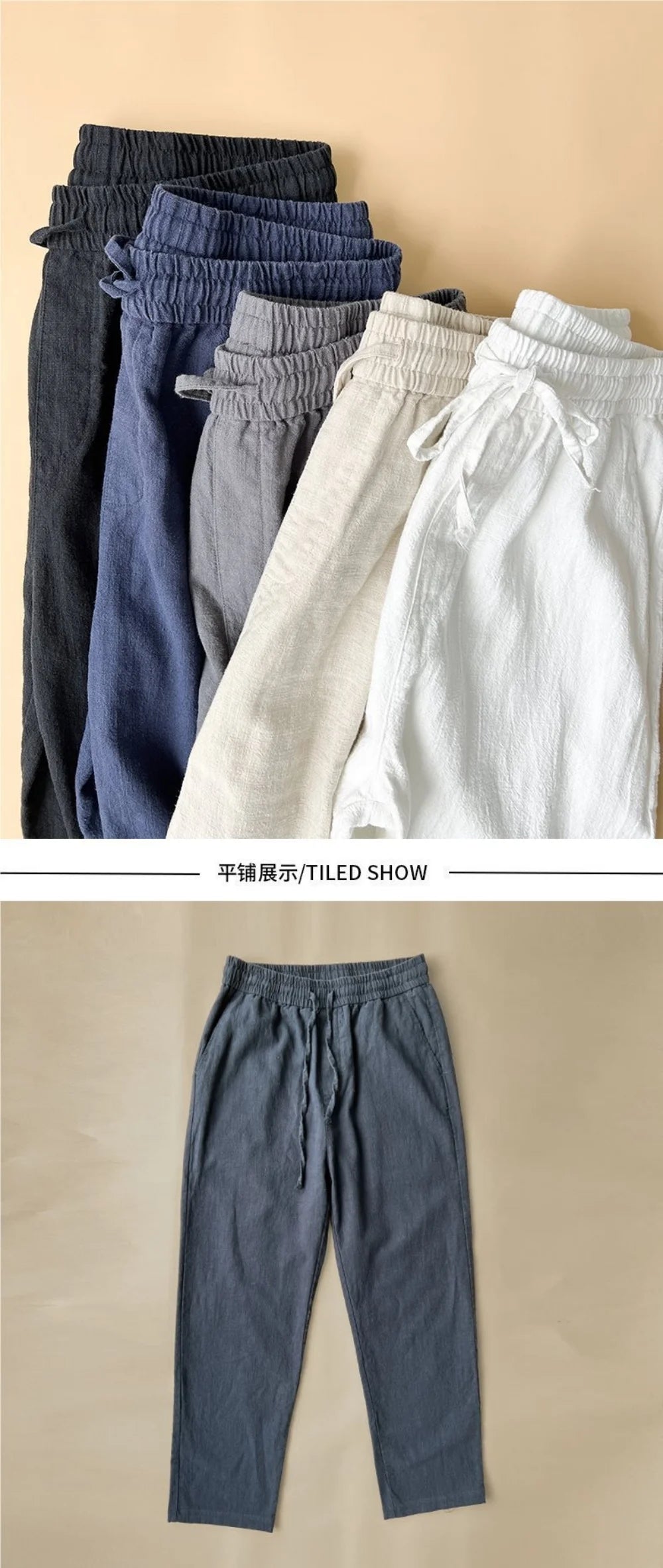 Summer Men's High-Grade Linen Pants Loose Comfortable Breathable Fashion Solid Color Casual Straight Leg Cotton Hemp Trousers