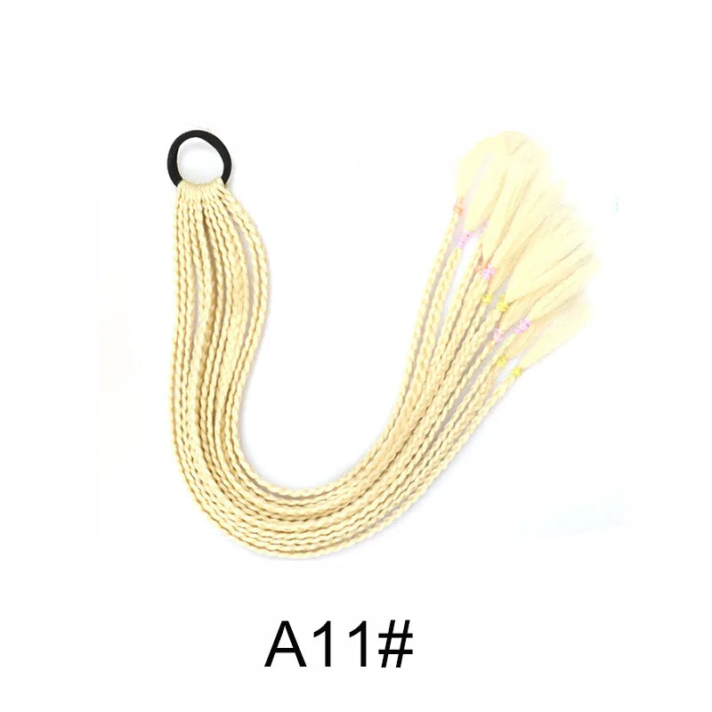 24Inch Synthetic Rainbow Braided Hairpieces Elastic Rubber Band Long Box Braid Ponytail Hair Extension for Women