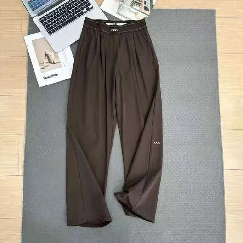 new Loose Casual Pants Women's Summer High Waist and Thin Yoga Pants Breathable Drape Straight Mouth Wide Leg Sweatpants