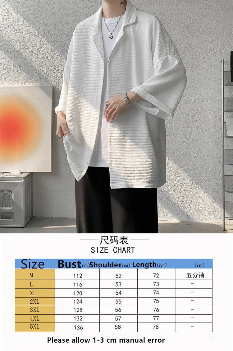 Ice Silk Shirt Men's High Quality Summer Fashion Brand ins 5-sleeve shirt loose casual masculina camisas hombre