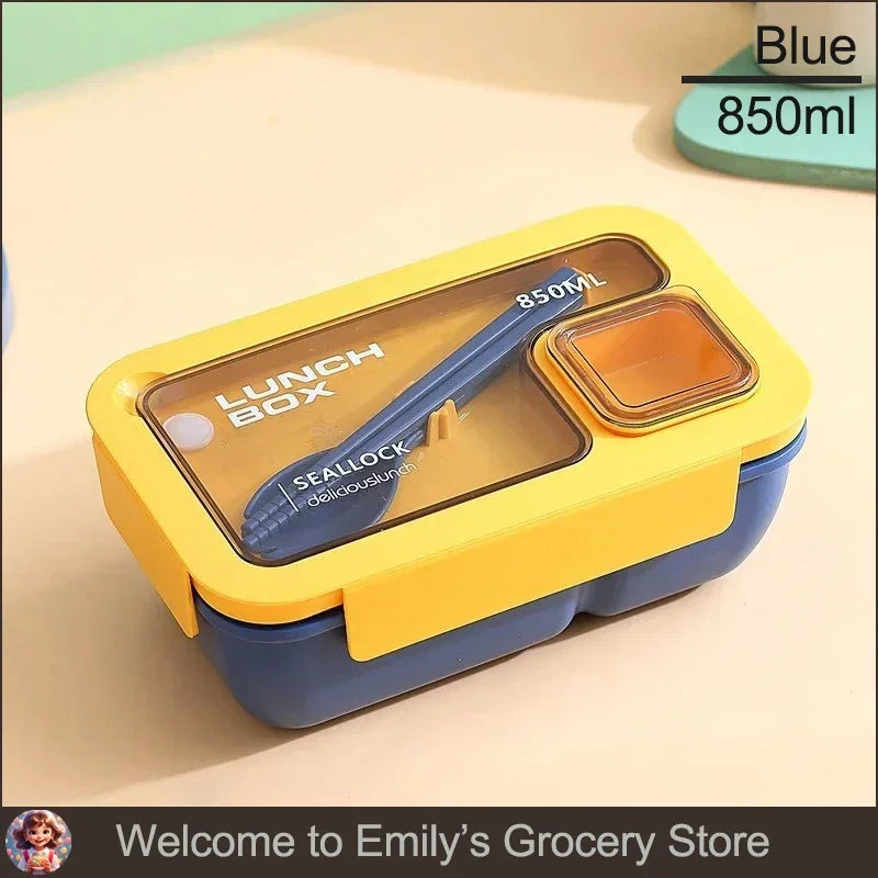 1pcs Portable Sealed Lunch Box with Tableware for Kids Children Plastic Microwave Bento Boxes Dinnerware Set Food Storage Contai