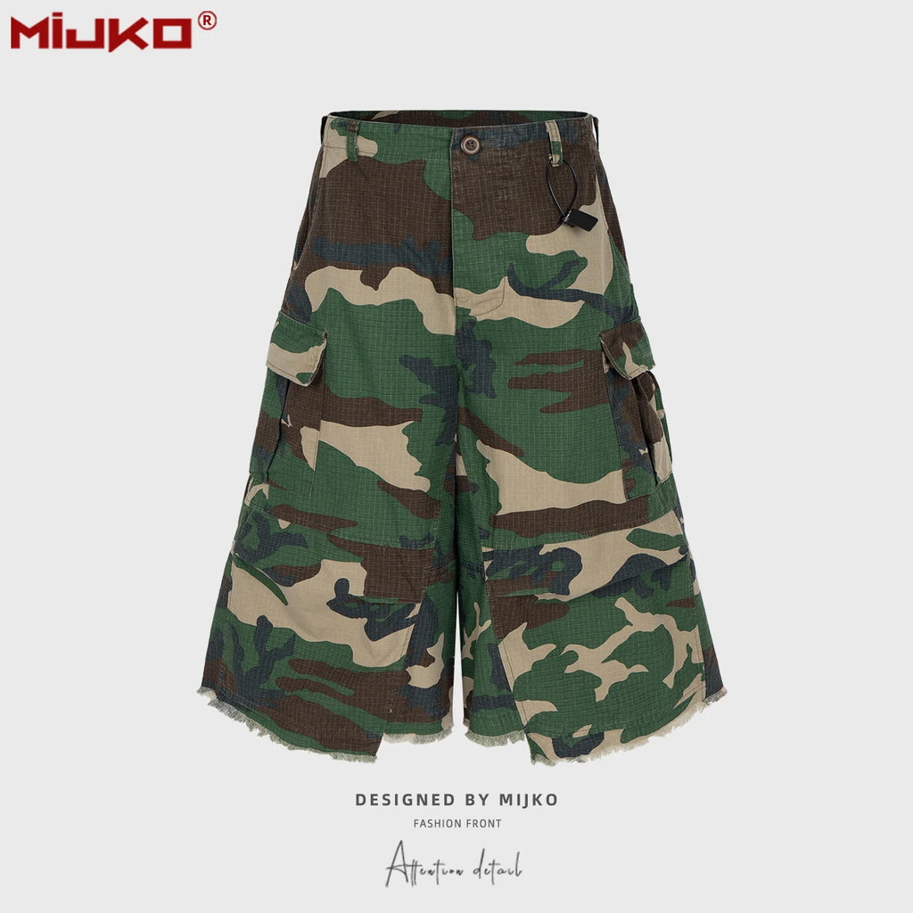 MIJKO Camouflage Work Short Pants Playful Youth Style Casual Loose Fit Cargo Shorts for Active Wear 8486