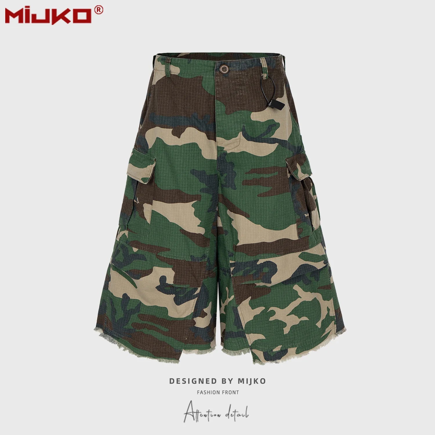 MIJKO Camouflage Work Short Pants Playful Youth Style Casual Loose Fit Cargo Shorts for Active Wear 8486