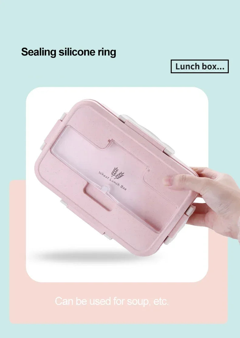 Microwave Lunch Box Wheat Straw Bento Box With Dinnerware Food Storage Container Children Kids School Office Portable Bento Box