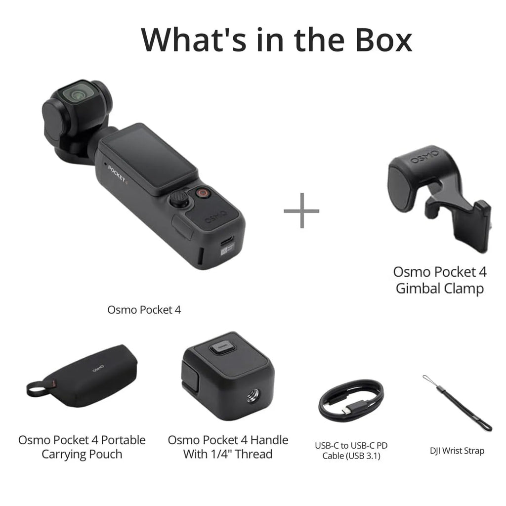 DJI Osmo Pocket 4 Standard Combo,Pocket Gimbal Vlog Camera, 1″ CMOS & 4K/240fps, 3-Axis Stabilization, 2× Lossless Zoom, 107GB Built-in Storage, 2" Rotatable Screen, Video Camera for Photography