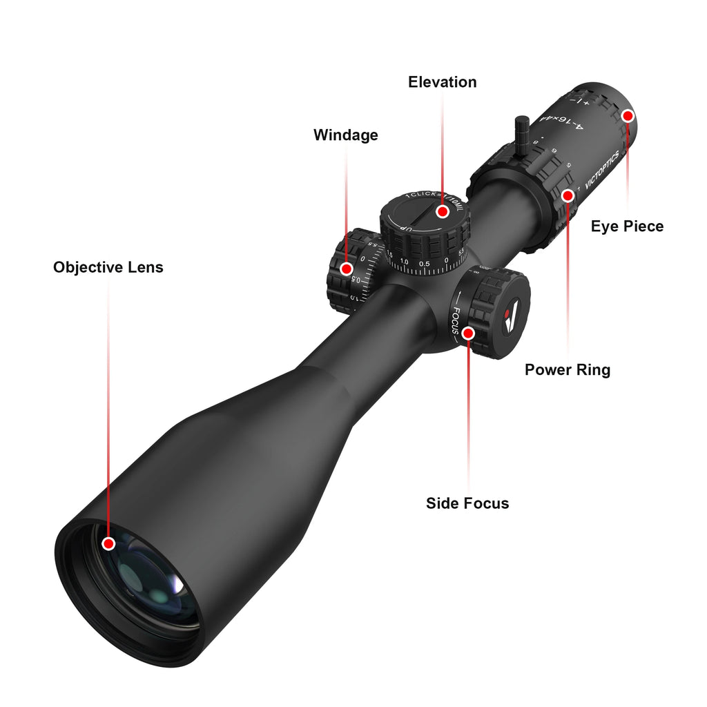 VictOptics S4 4-16x44 SFP Riflescope,Crystal Clear Optics,With Turret Lock Feature,Wide Field of View,For Benchrest and hunting