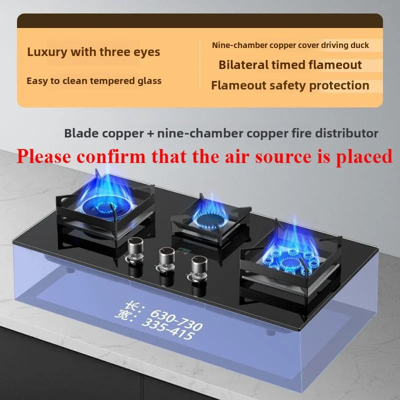 Embedded Three-Burner Gas Stove Dual Fuel Natural Gas LPG Household