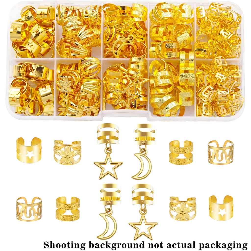 50pcs Golden Star Moon Hair Clips Braid Jewelry Dreadlock Accessories Loc Adornment for Braids Decoration