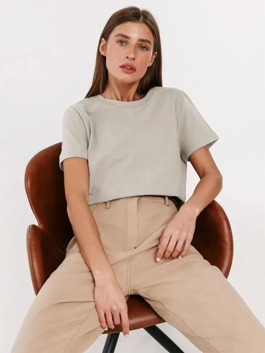 Summer 100% Cotton Women's T-shirt Bottoming Basic Fashionable Lady Short Sleeve Loose Tops Shirts Solid 200g/㎡ Tops